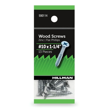 Hillman Wood Screws #10 x 1.25", Flat Phillips, Zinc Plated, Steel, Pack of 13