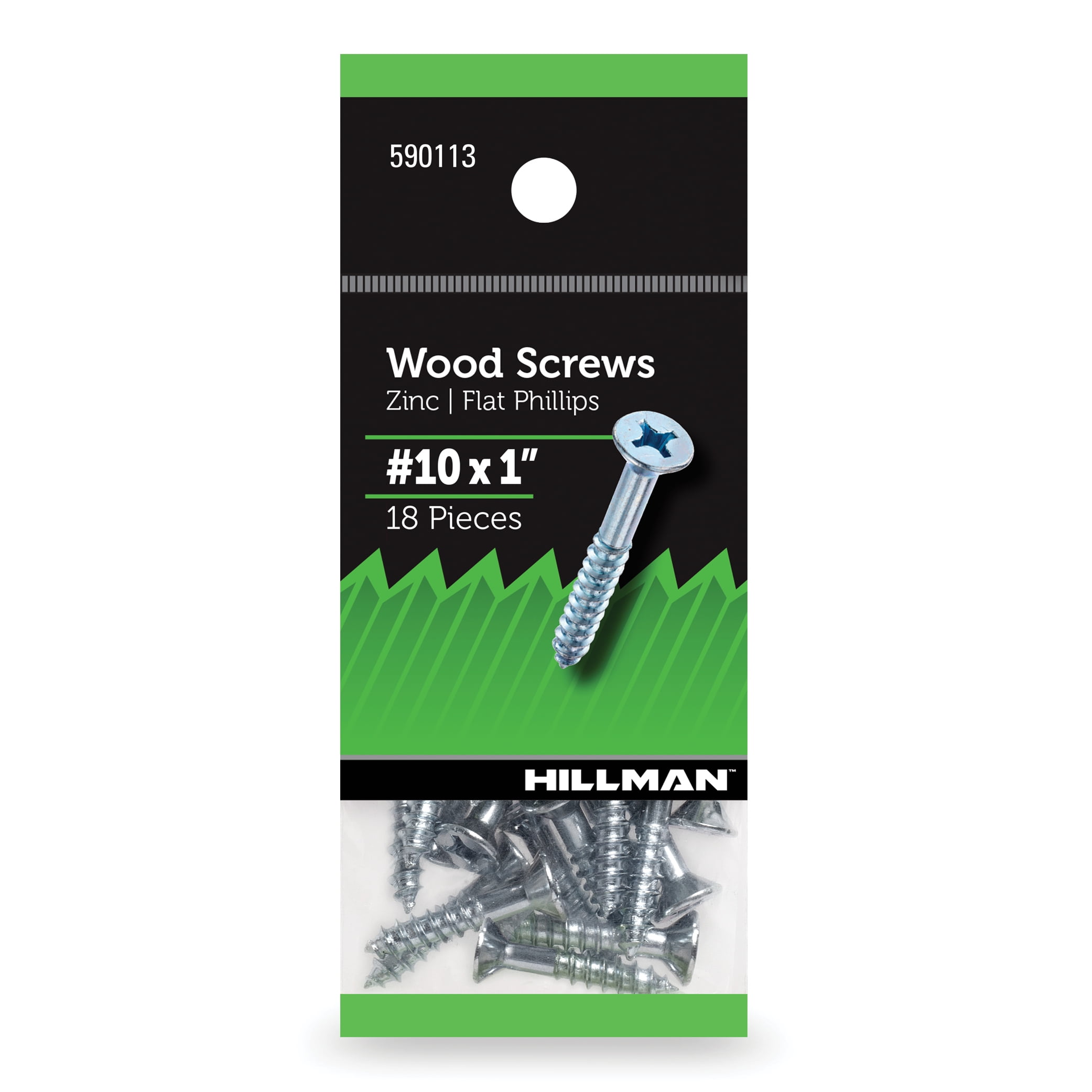 Hillman Wood Screws, #10 x 1", Steel, Zinc, Interior Screws, Phillips, Silver, 18 pack
