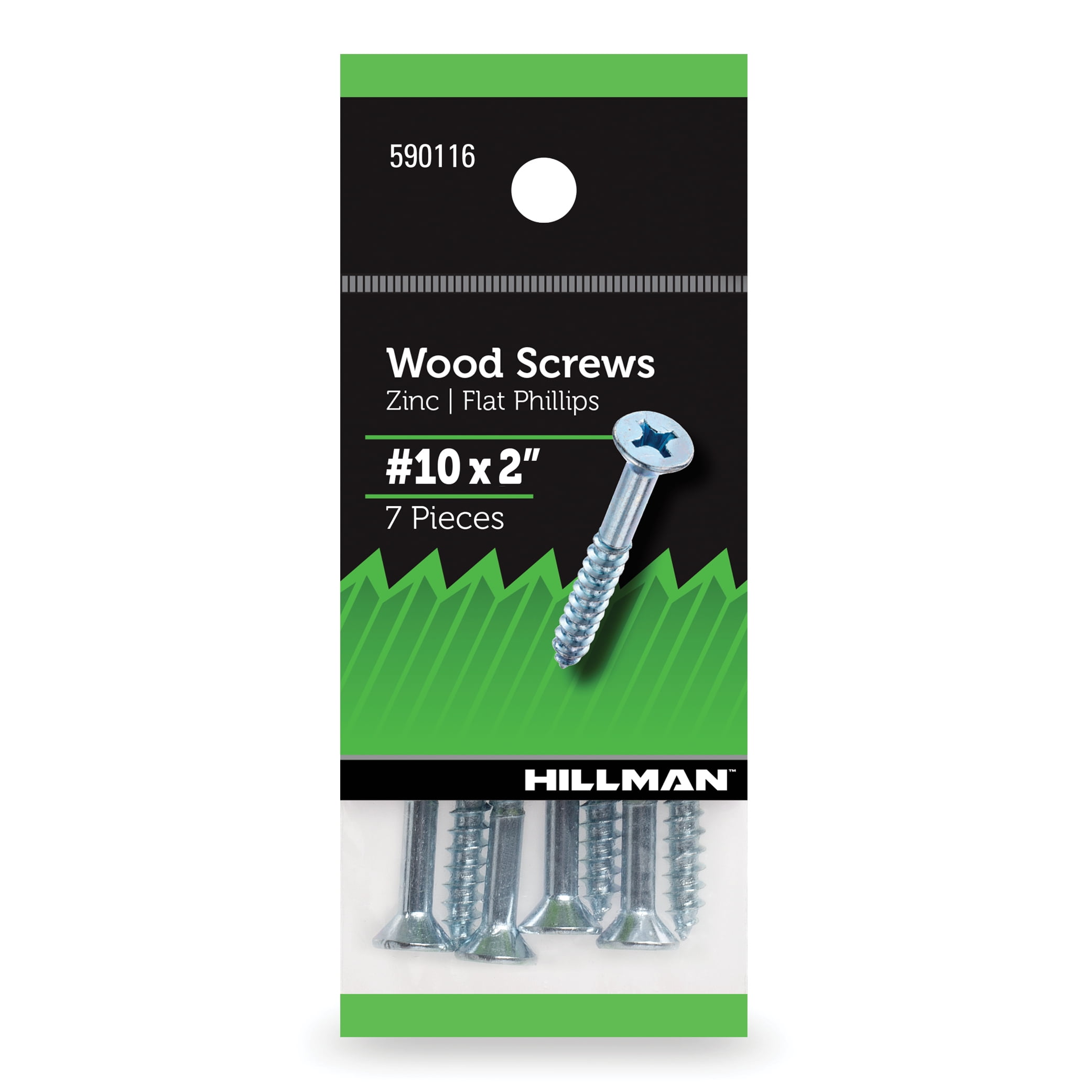 Hillman Wood Screws, #10 x 2", Steel, Zinc, Interior Screws, Phillips, Silver, 7 pack
