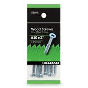 Hillman Wood Screws #10 x 2", Flat Phillips, Zinc Plated, Steel, Pack of 7