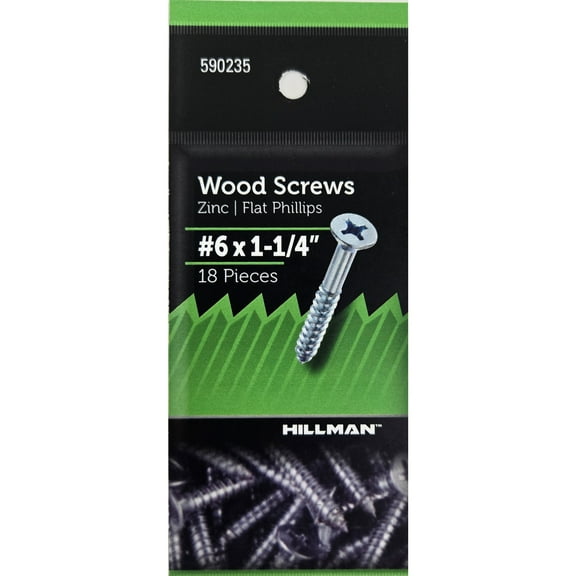 Hillman Wood Screws 6 x 1.25", Flat Phillips, Zinc Plated, Steel, 10 Pieces