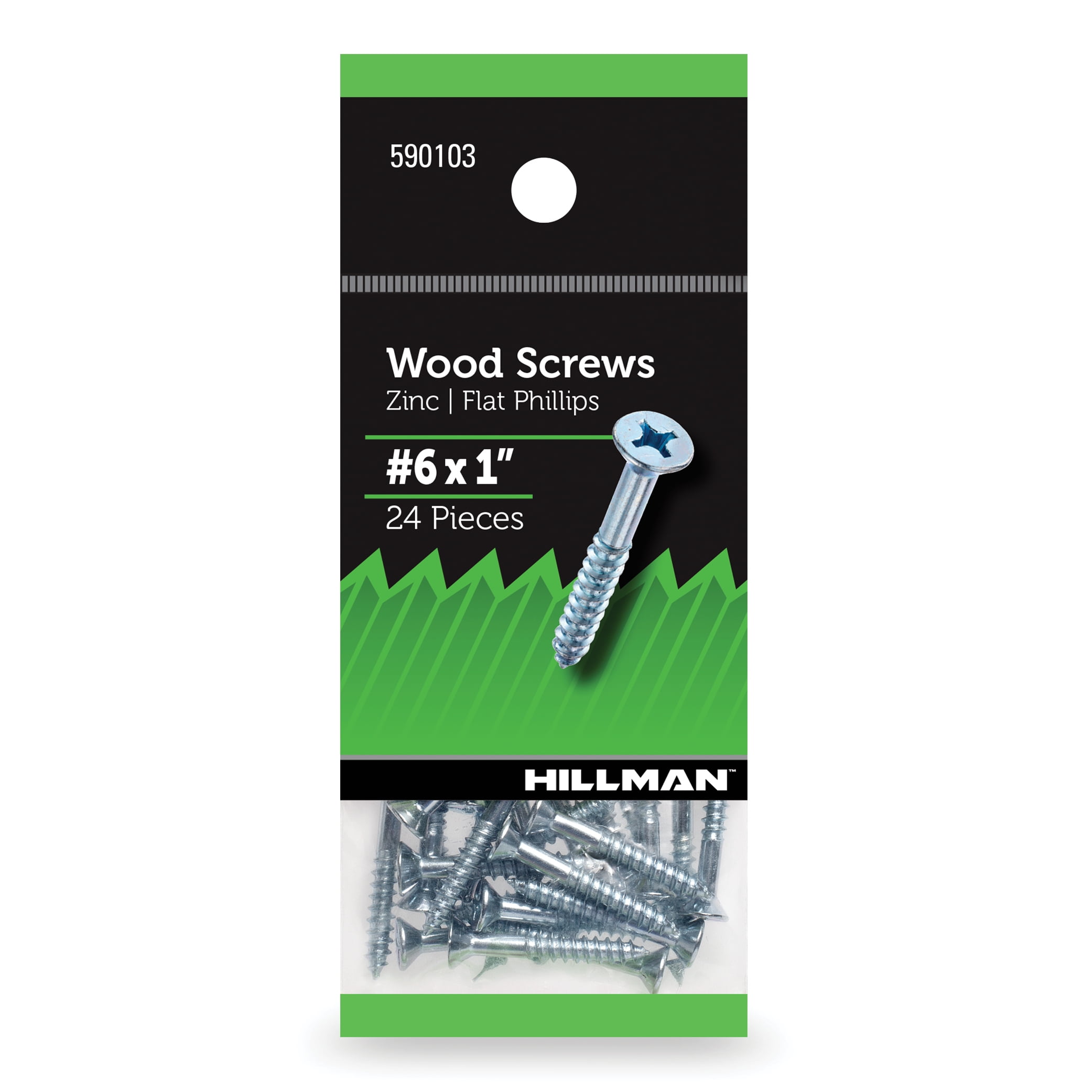 Hillman Wood Screws, #6 x 1", Steel, Zinc, Interior Screws, Phillips, Silver, 24 pack