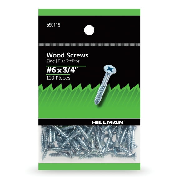 Hillman Wood Screws, #6 x 3/4", Steel, Zinc, Interior Screws, Phillips, Silver, 110 pack