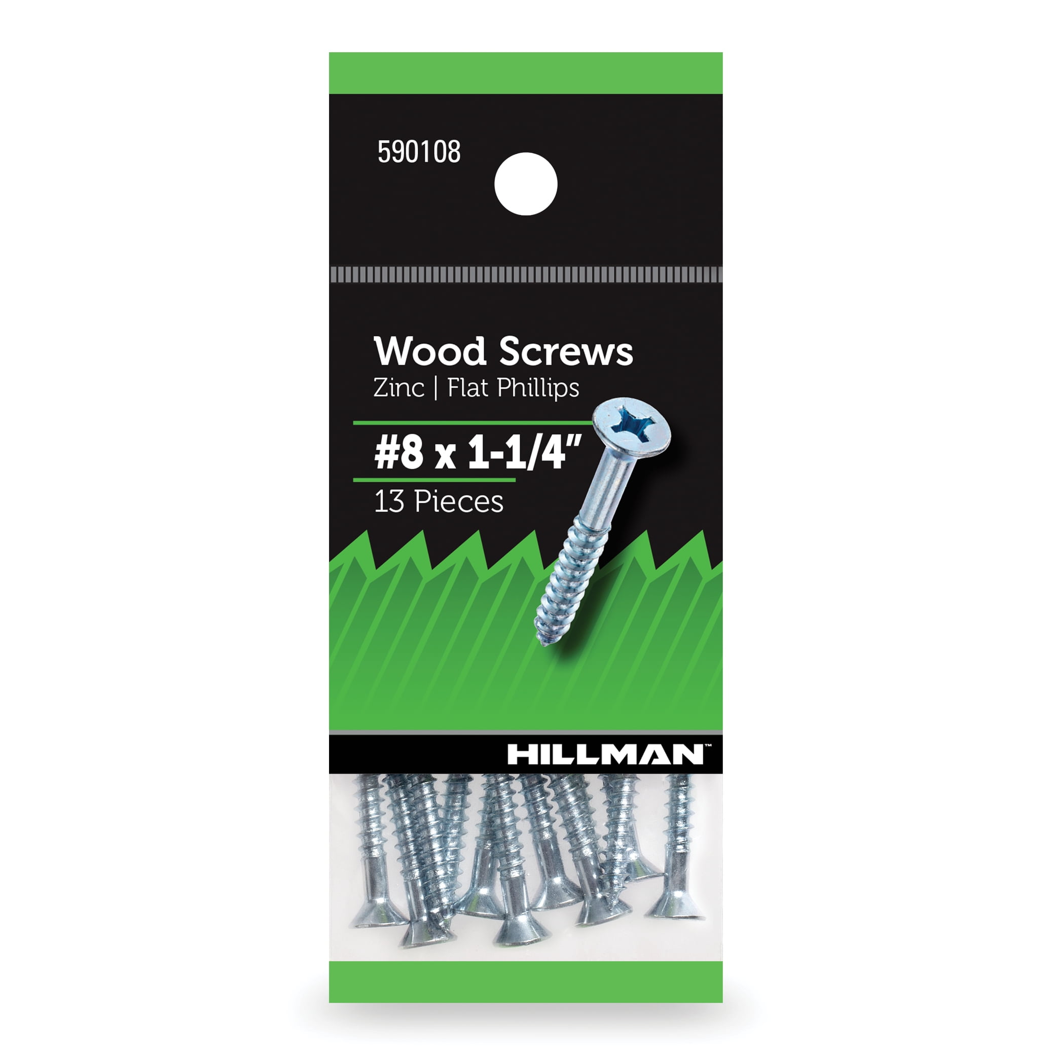 Hillman Wood Screws, #8 x 1-1/4", Steel, Zinc, Interior Screws, Phillips, Silver, 13 pack