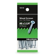Hillman Wood Screws #8 x 1.25", Flat Phillips, Zinc Plated, Steel, Pack of 13