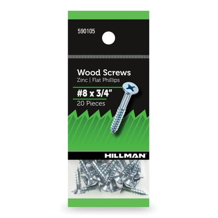 Hillman Wood Screws, #8 x 3/4", Steel, Zinc, Interior Screws, Phillips, Silver, 20 pack