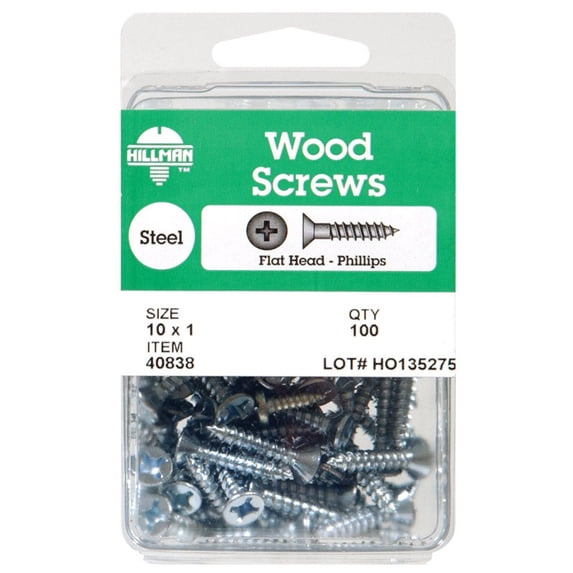 Hillman Wood Screws No. 10 X 1 " Phillips Flat Head Pack of 5