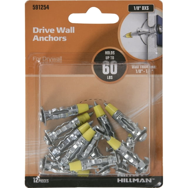 Hillman Zinc Drywall Drive Anchors (1/8" DXS), 60 pounds 12 Pieces
