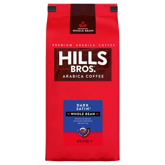 Hills Bros.® Dark Satin Dark Roast Arabica, Whole Bean Coffee, 32 oz Bag