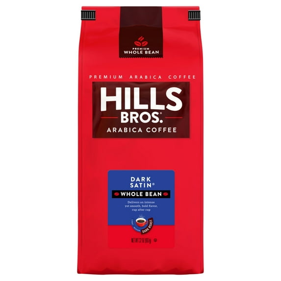 Hills Bros.® Dark Satin Dark Roast Arabica, Whole Bean Coffee, 32 oz Bag