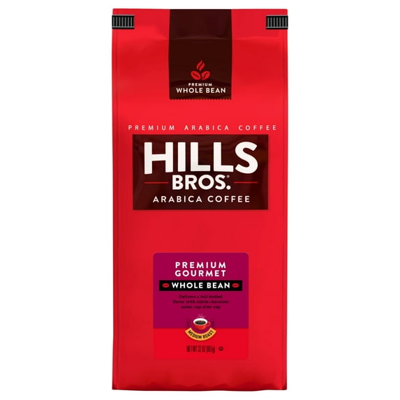 Hills Bros.® Premium Gourmet Medium Roast Arabica, Whole Bean Coffee, 32 oz Bag