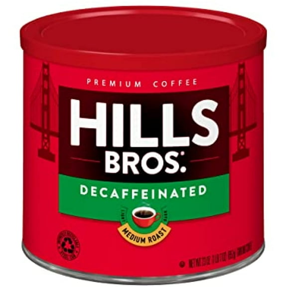 Hills Bros Decaf Original Blend Ground Coffee, Medium Roast, Caffeine Free, Full-Bodied Classic Rich Taste, 23 Oz