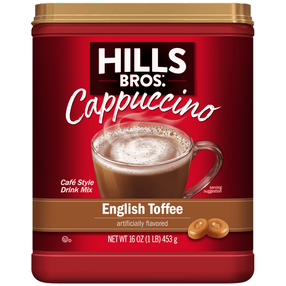 Hills Bros. English Toffee Cappuccino Instant Coffee Mix, 16 Ounce Canister