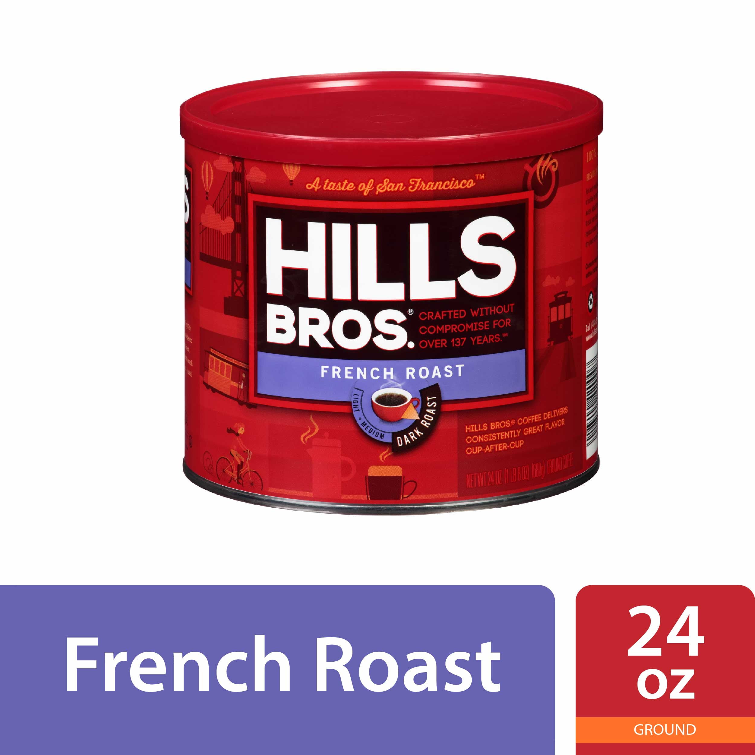 Hills Bros. French Roast Ground Coffee, Dark Roast, 24 Ounce Can