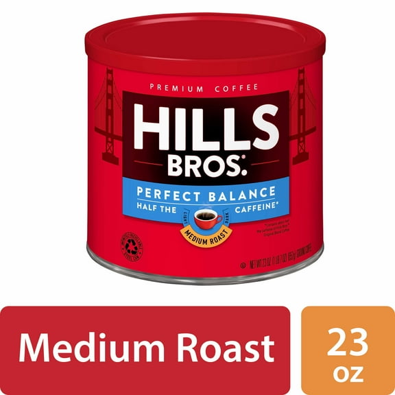 Hills Bros. Ground Coffee, Perfect Balance Medium Roast, Half-Caffeine, 23 oz