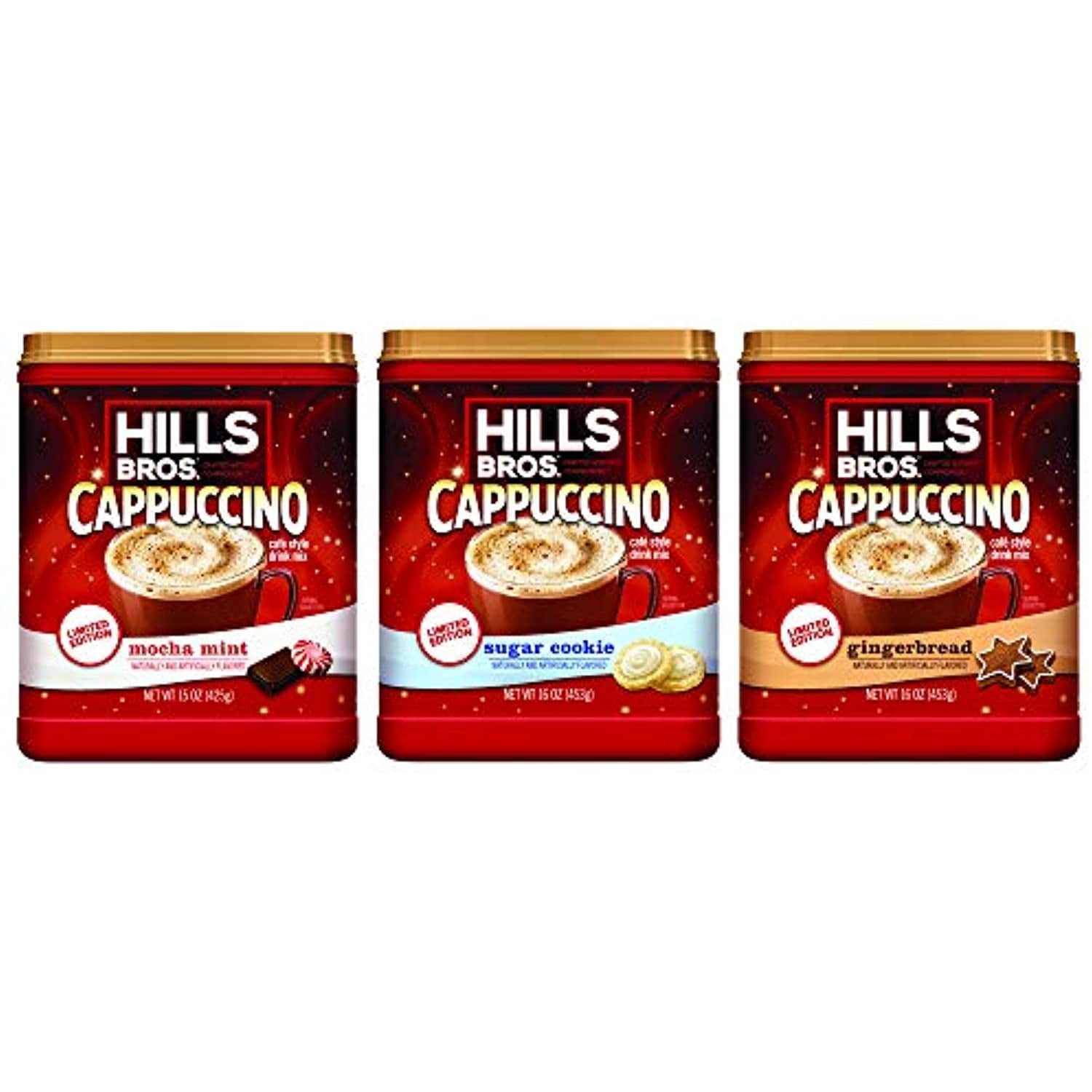 Hills Bros Instant Cappuccino Mix, Limited Edition Holiday 3 Pack