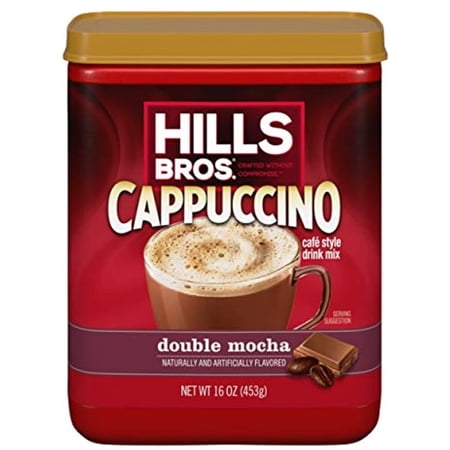Hills Bros Instant Double Mocha Cappuccino Mix, Easy To Use, Enjoy Coffeehouse Flavor From Home, Frothy, Rich Chocolate, Brown, 16 Oz