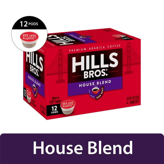 Hills Bros Single Serve Coffee Pods, House Blend, Dark Roast, 12 Count-Keurig Compatible, Roasted Arabica Coffee, Bold, Smooth Flavor