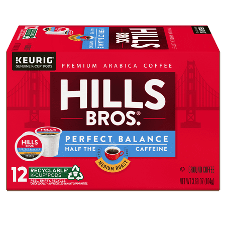 Hills Bros. Perfect Balance Half-Caffeine 100% Arabica Medium Roast , K-Cup® Coffee Pods, 12-Count Box