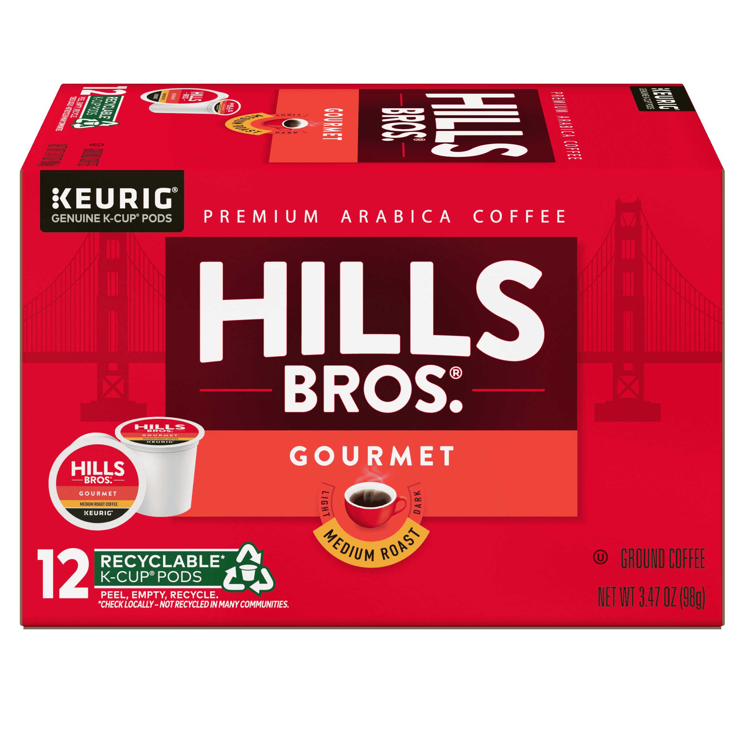 Hills Bros. Gourmet Blend 100% Arabica Medium Roast, K-Cup® Coffee Pods, 12-Count Box