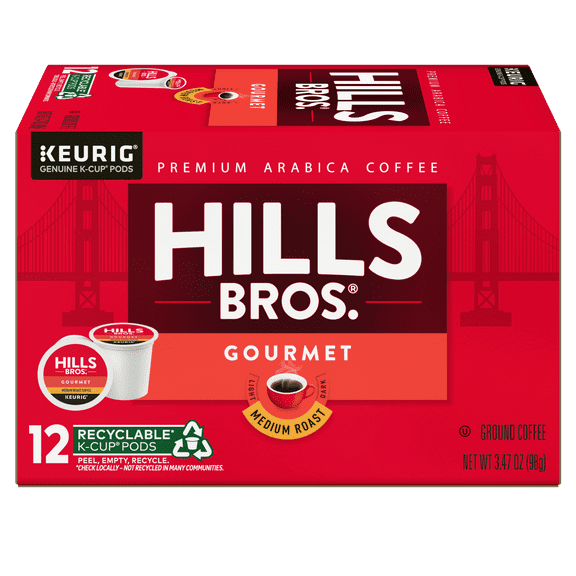 Hills Bros. Gourmet Blend 100% Arabica Medium Roast, K-Cup Coffee Pods, 12-Count Box