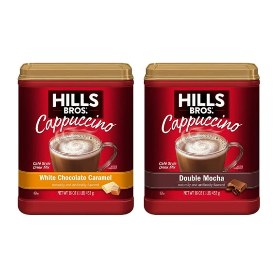 Hills Bros. Variety, 1 Hills Bros. Cappuccino, White Chocolate Caramel, 16 Oz, 1 Hills Bros. Cappucinno, Double Mocha, 16 Oz, 1 Ct