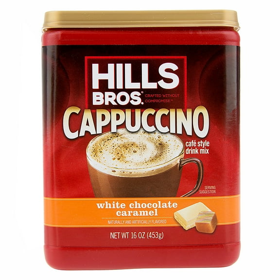 Hills Bros. White Chocolate Caramel Cappuccino Instant Coffee Mix, 16 Ounce Canister