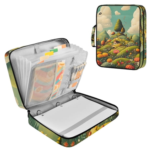 Hills Colorful Florals Trees Clouds Accordion File Organizer Expanding File Folder 3-Ring Binder Bag 500 Sheets A4 Size