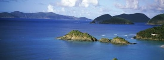 Hills at a coast Trunk Bay St John US Virgin Islands Canvas Art - Panoramic Images (36 x 13)