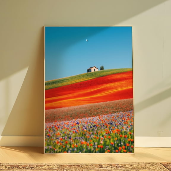 Hills of Color Vibrant Landscape Art Print Colorful Botanical Painting Field Of Flowers Art Printable Nature Gallery Wall Decor Art