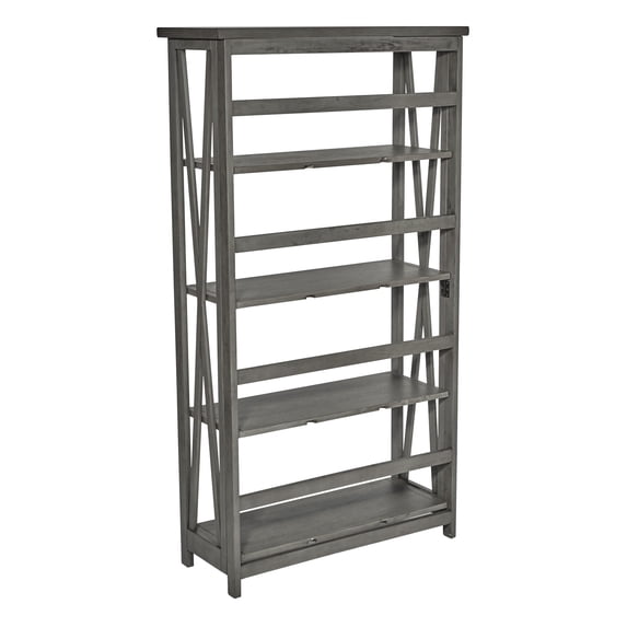 OSP Home Furnishings Hillsboro 5/Shelf Bookcase in Grey Wash with Folding Assembly