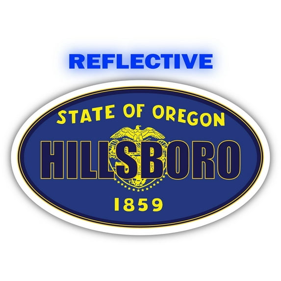 Hillsboro City Oregon State Flag | OR Flag Washington County Oval State Colors Reflective Sticker Car Decal 3x5 inches