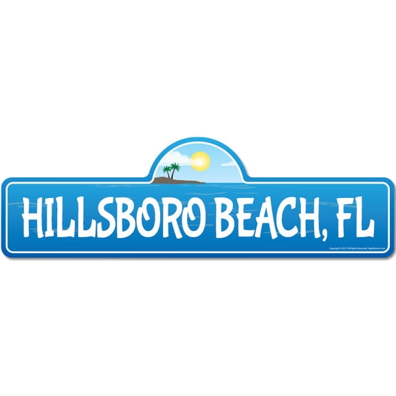 Hillsboro FL Florida Beach Street Sign | Indoor/Outdoor | Surfer Ocean Lover Décor For Beach House Garages Living Rooms Bedroom | Signmission Personalized Gift