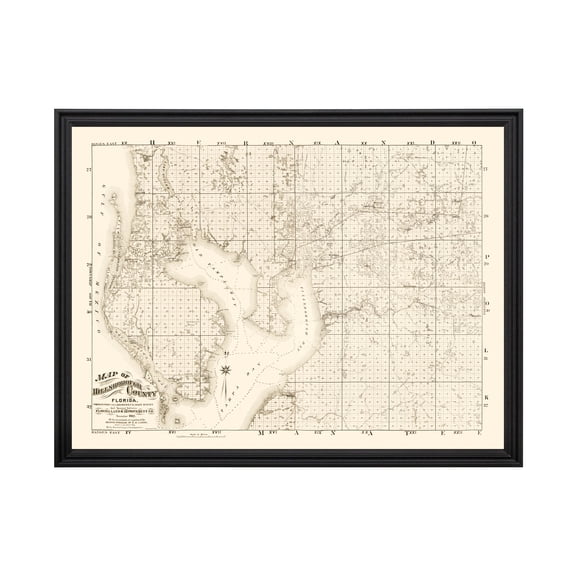 Hillsborough County Florida Art, 1882 Vintage Map of Hillsborough County FL History Wall Decor Gift, Old Hillsborough County FL Map - 24" x 18" Black Framed Print