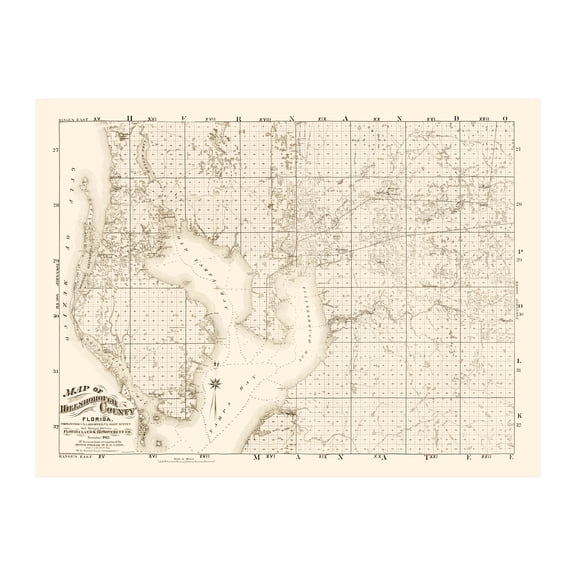 Hillsborough County Florida Art, 1882 Vintage Map of Hillsborough County FL History Wall Decor Gift, Old Hillsborough County FL Map - 24" x 18" Unframed Print