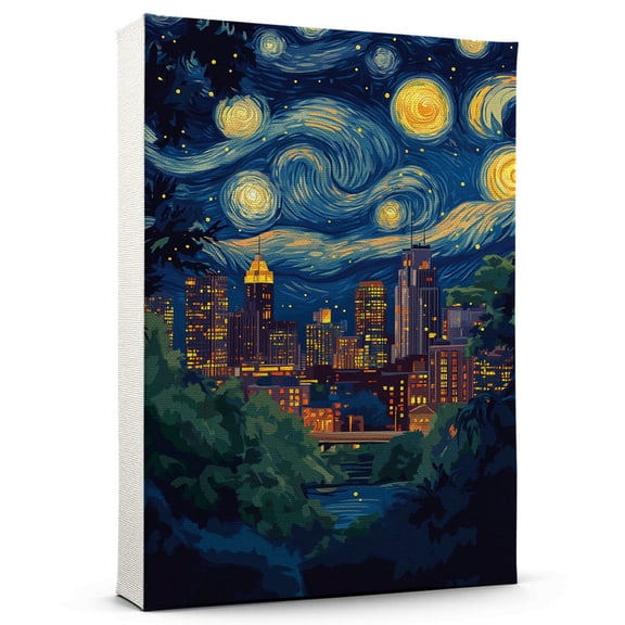 Hillsborough Travel Canvas Art Print, New Jersey Canvas Wall art, Hillsborough Travel Canvas Starry Night, New Jersey Decor Travel Artwork - 95AZ586