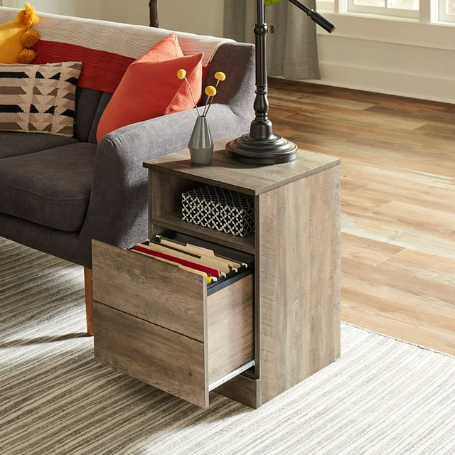Hillsdale Brindle Rectangular End Table with USB and Drawer, Gray Oak