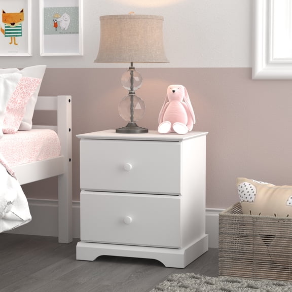 HH2Home Campbell Wood 2-Drawer Kids Nightstand, White