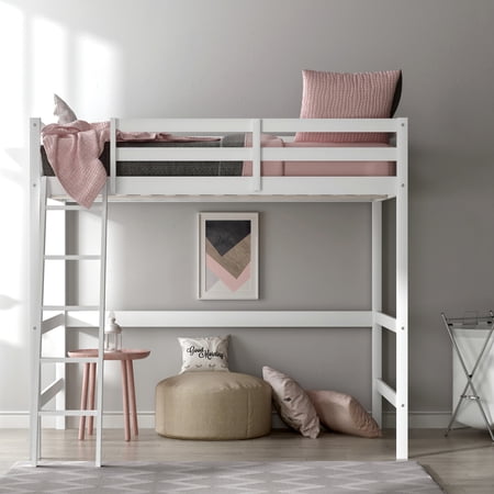 Hillsdale Campbell Wood Full Loft Bunk Bed with Ladder, up to 350 lbs Capacity, White