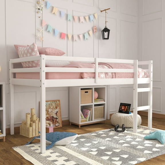 HH2Home Campbell Wood Twin Junior Loft Bunk Bed, White