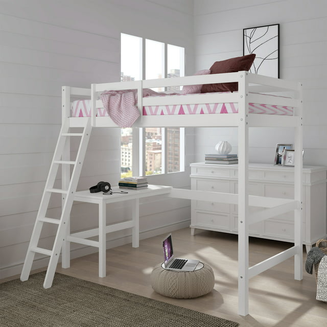 Hillsdale Campbell Wood Twin Loft Bunk Bed with Desk, White