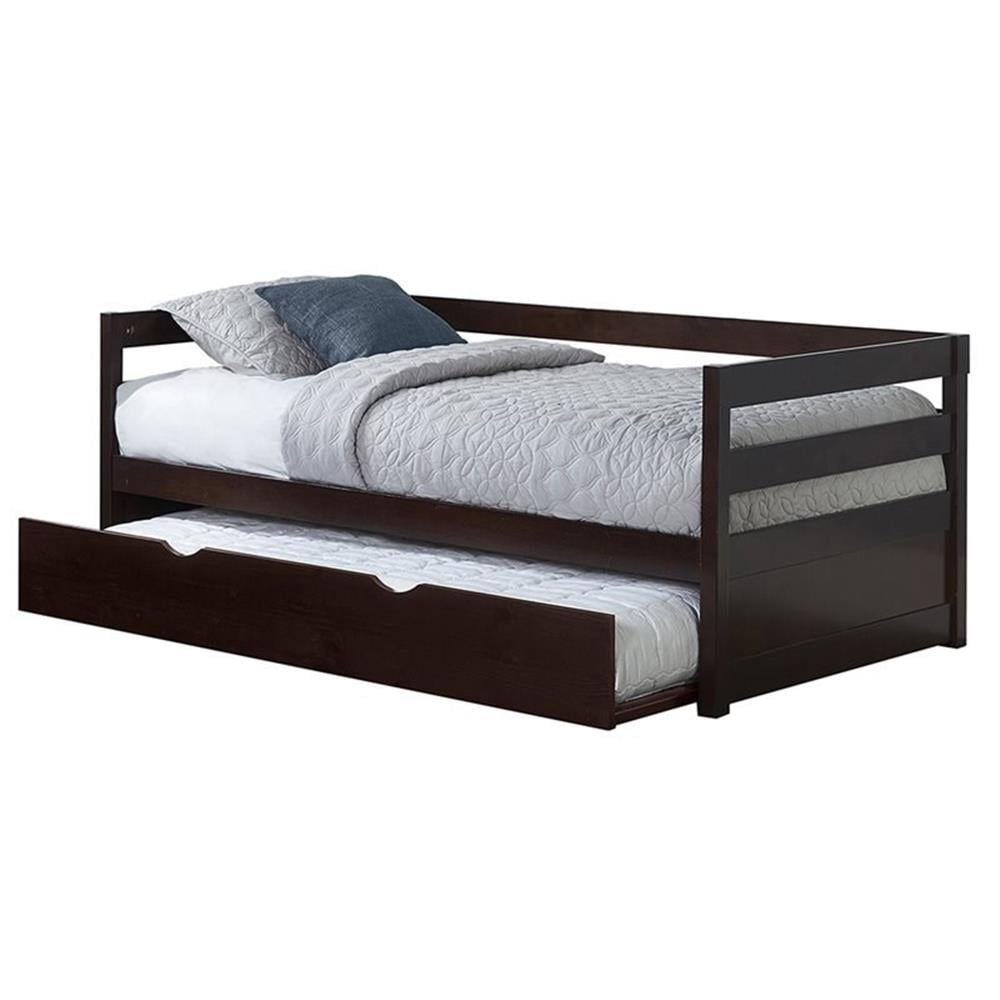 Twin Brown Pine Wood Daybed with Trundle