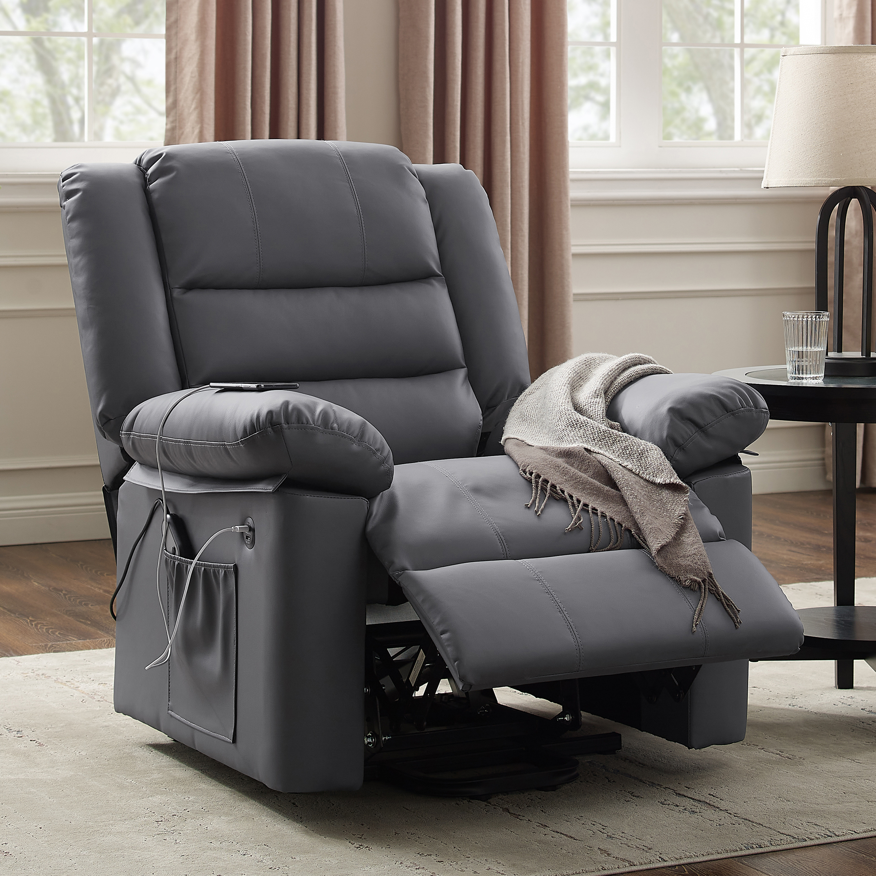 Hillsdale Cedar City Power Lift Faux Leather Recliner with USB, Dusk Gray - image 1 of 23