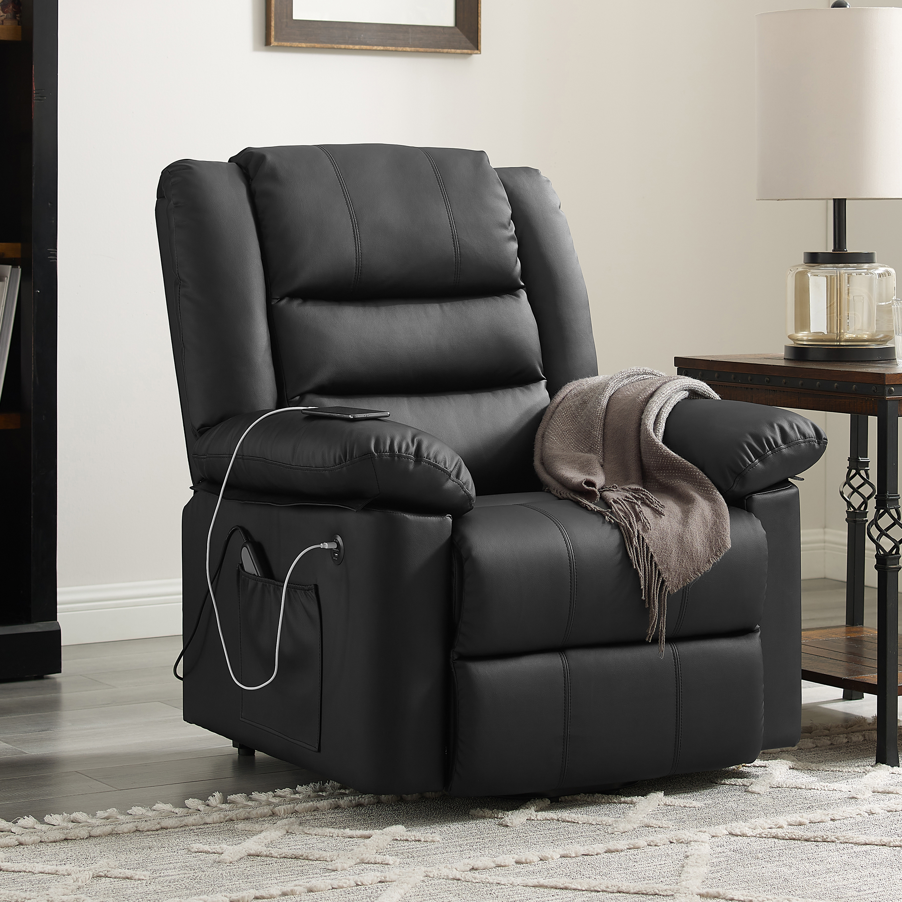 Hillsdale Cedar City Power Lift Faux Leather Recliner with USB, Midnight Black - image 1 of 23