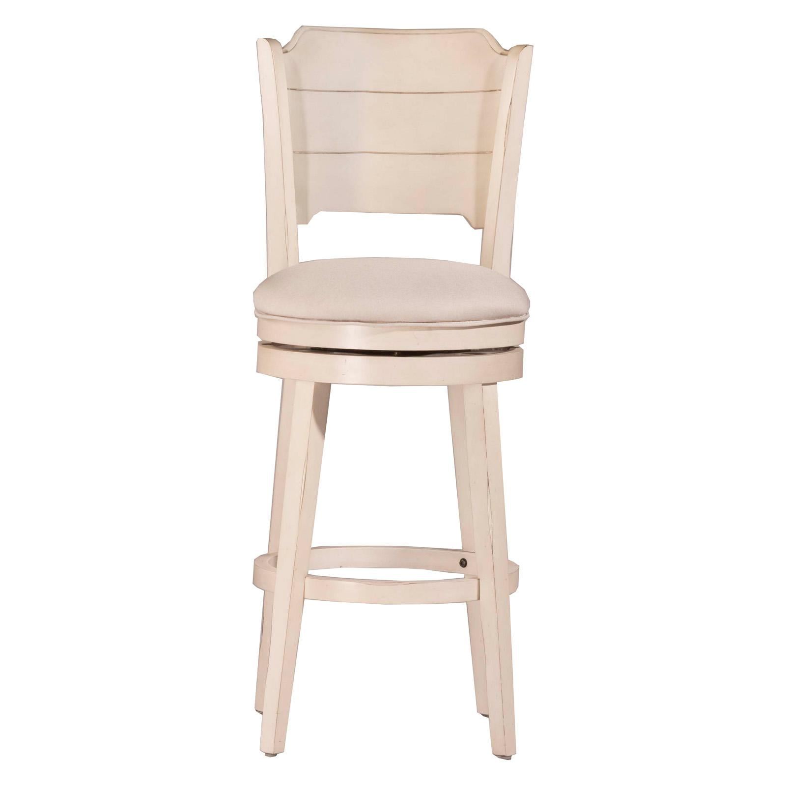 Clarion Sea White Wooden Swivel Counter Stool with Fog Gray Upholstery