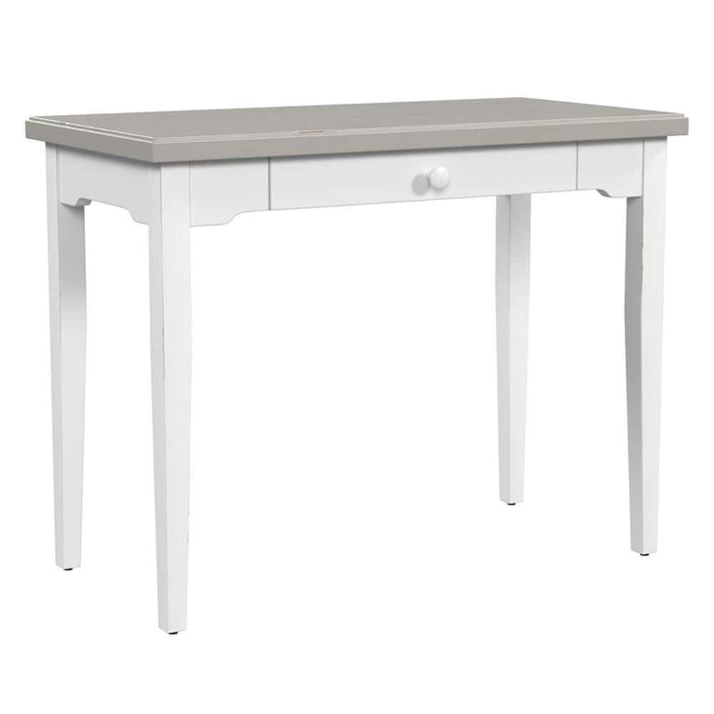 White Wood Writing Desk with Single Drawer, Farmhouse Style