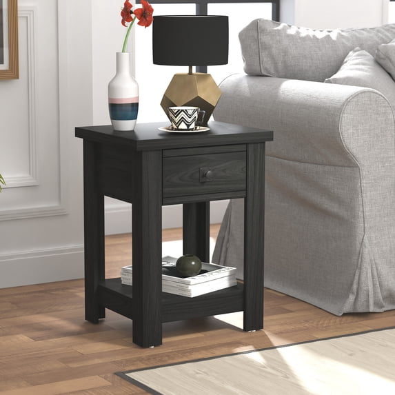 Hillsdale Coover Wood Rectangular End Table with 1 Drawer, Black