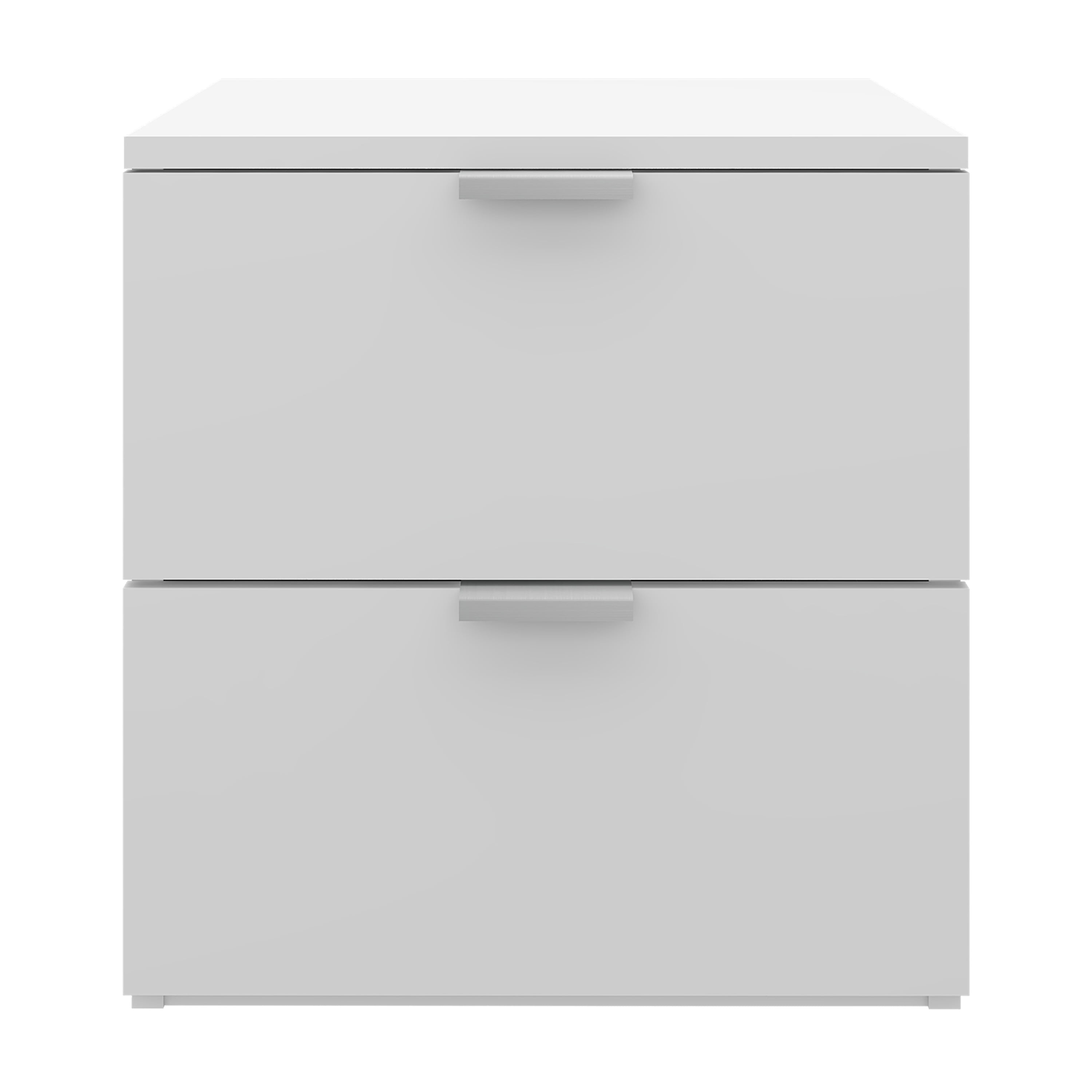 Matte White Modern 2-Drawer Nightstand with Silver Pulls