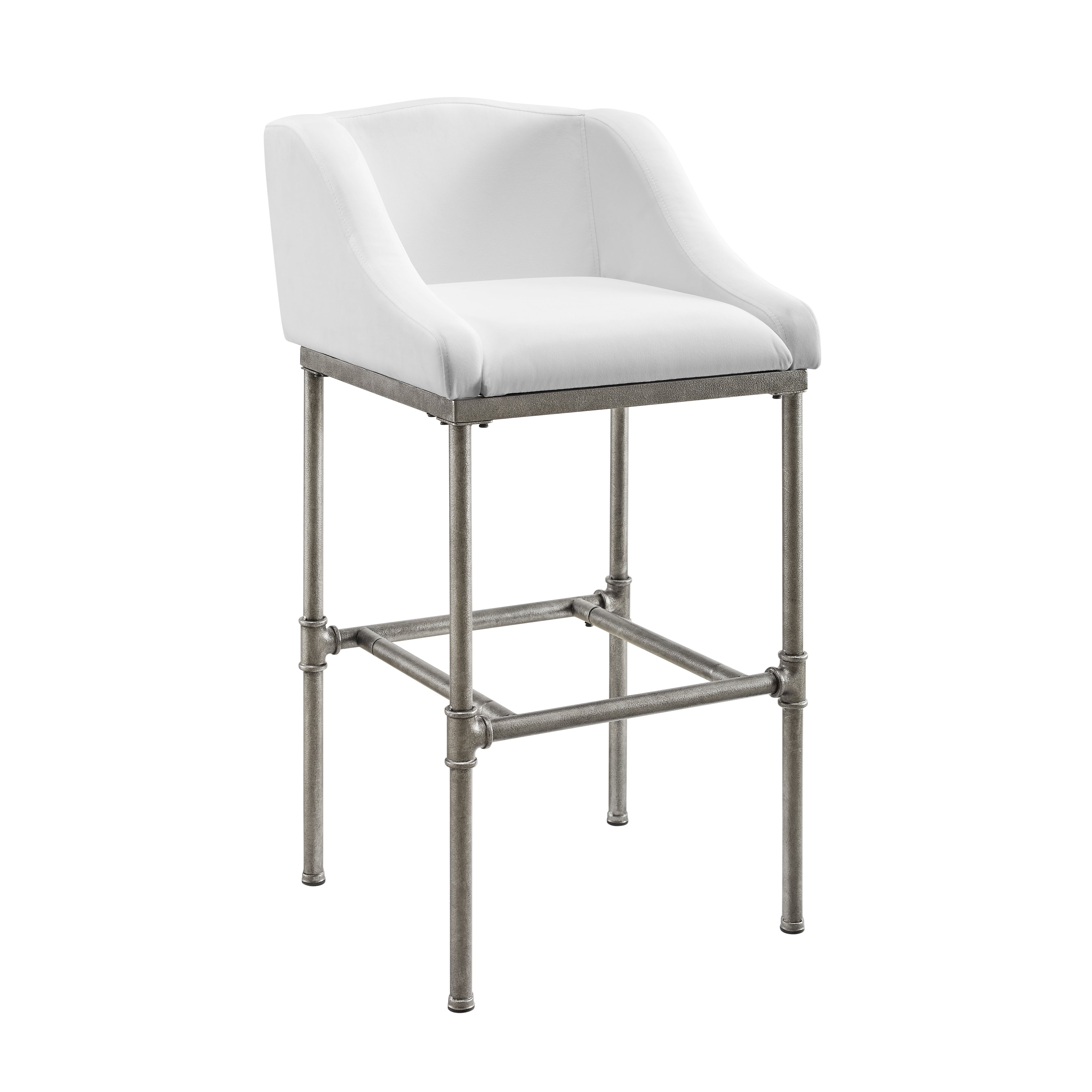 Dillon 27.75" Swivel Metal Bar Stool in Textured Silver and White