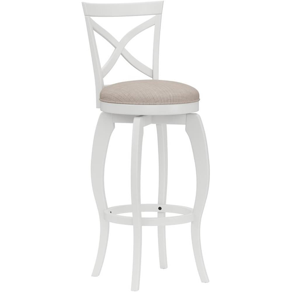 Hillsdale Furniture Ellendale X-Back Wood Padded Swivel Bar Height Stool, White